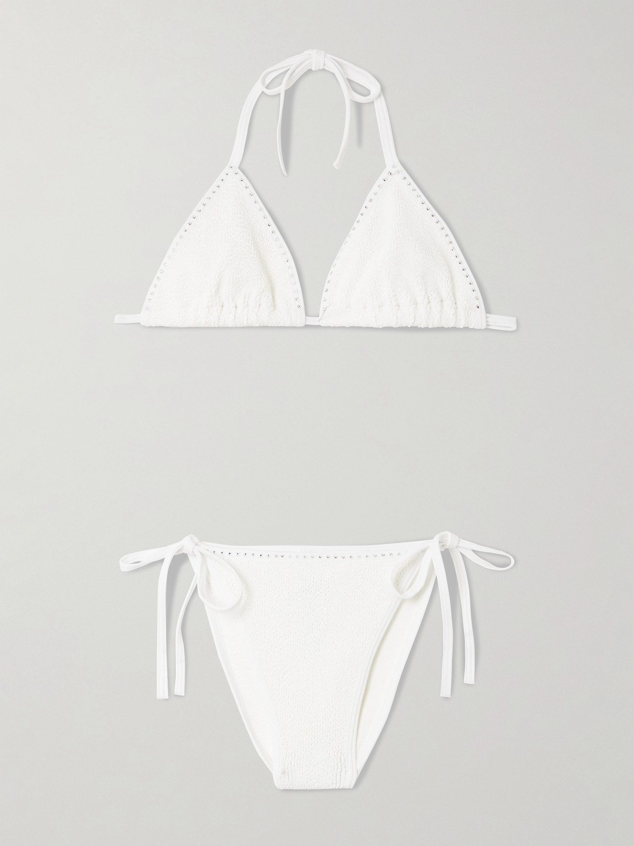 Hunza G Gina Swarovski Crystal-embellished Seersucker Bikini In White