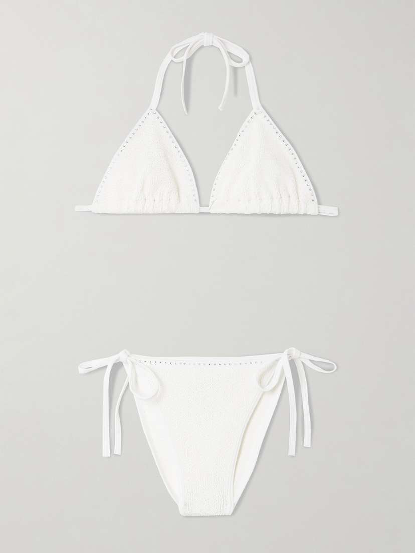 Hunza G Gina Swarovski Crystal-embellished Original Crinkle™ Bikini
