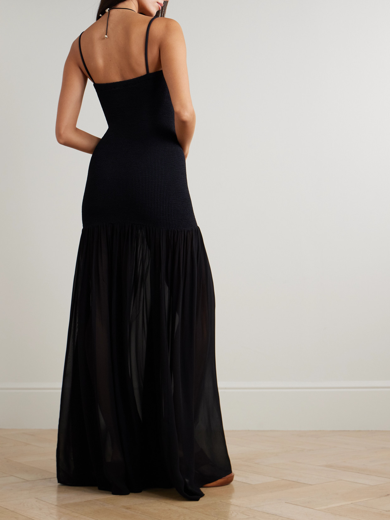 Hunza G Hybrid Seersucker And Chiffon Maxi Dress In Multi