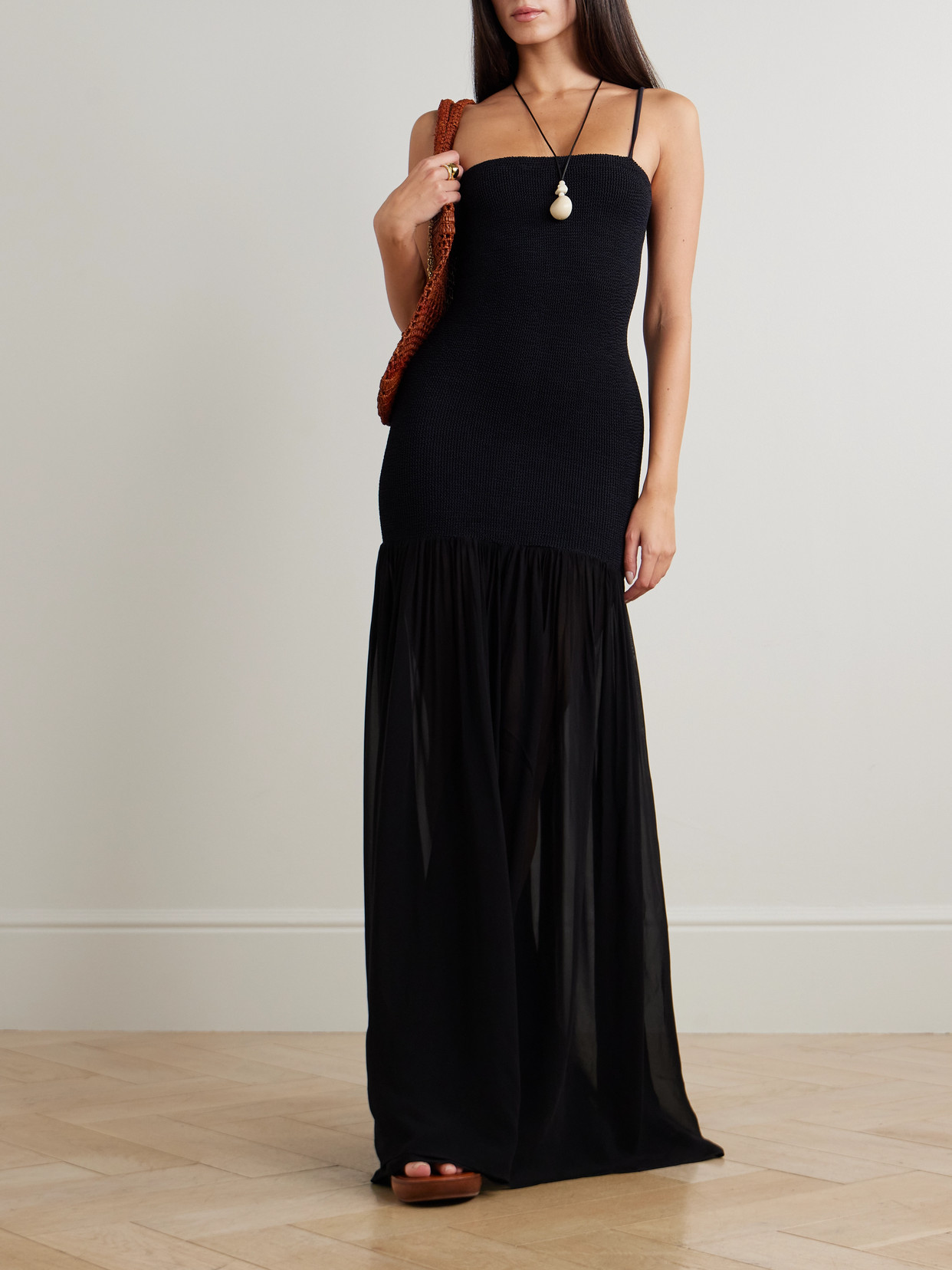 Hunza G Hybrid Seersucker And Chiffon Maxi Dress In Multi