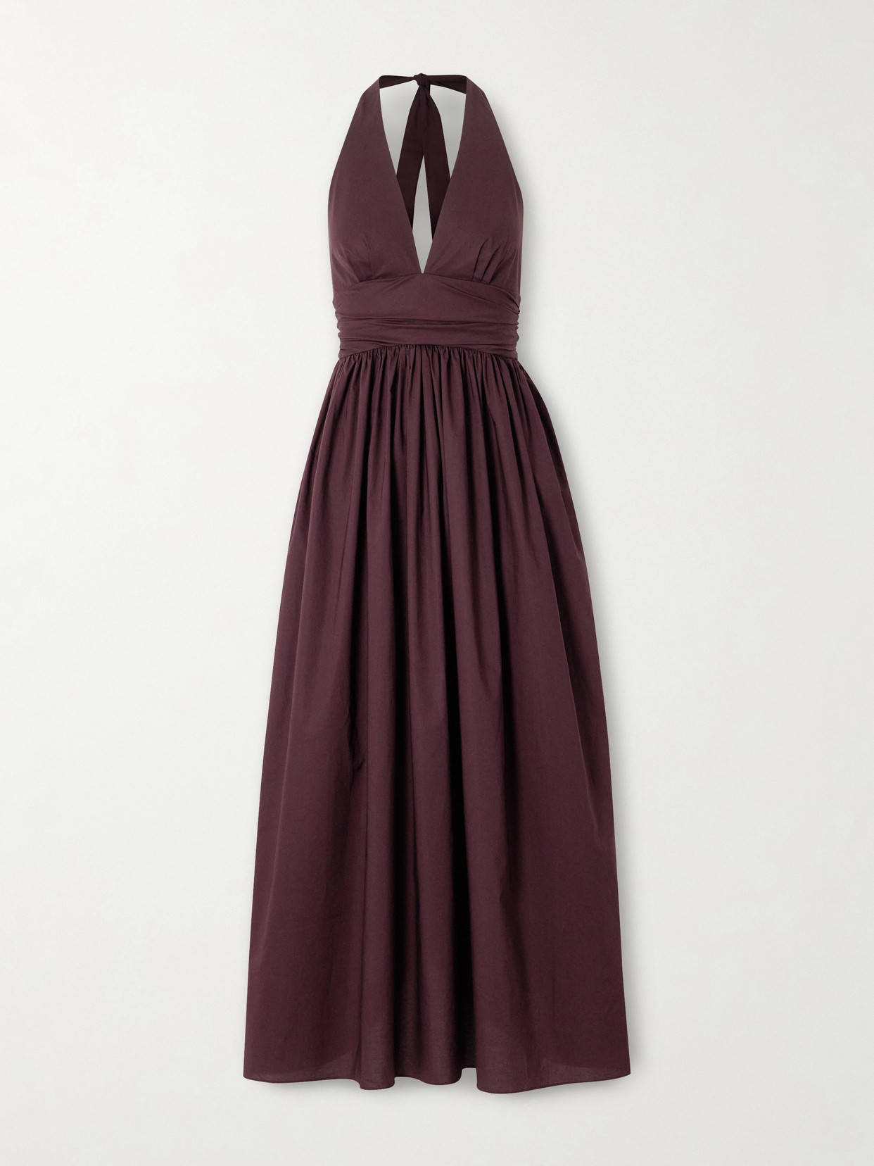 Matteau Gathered Organic Cotton-poplin Halterneck Maxi Dress In Burgundy