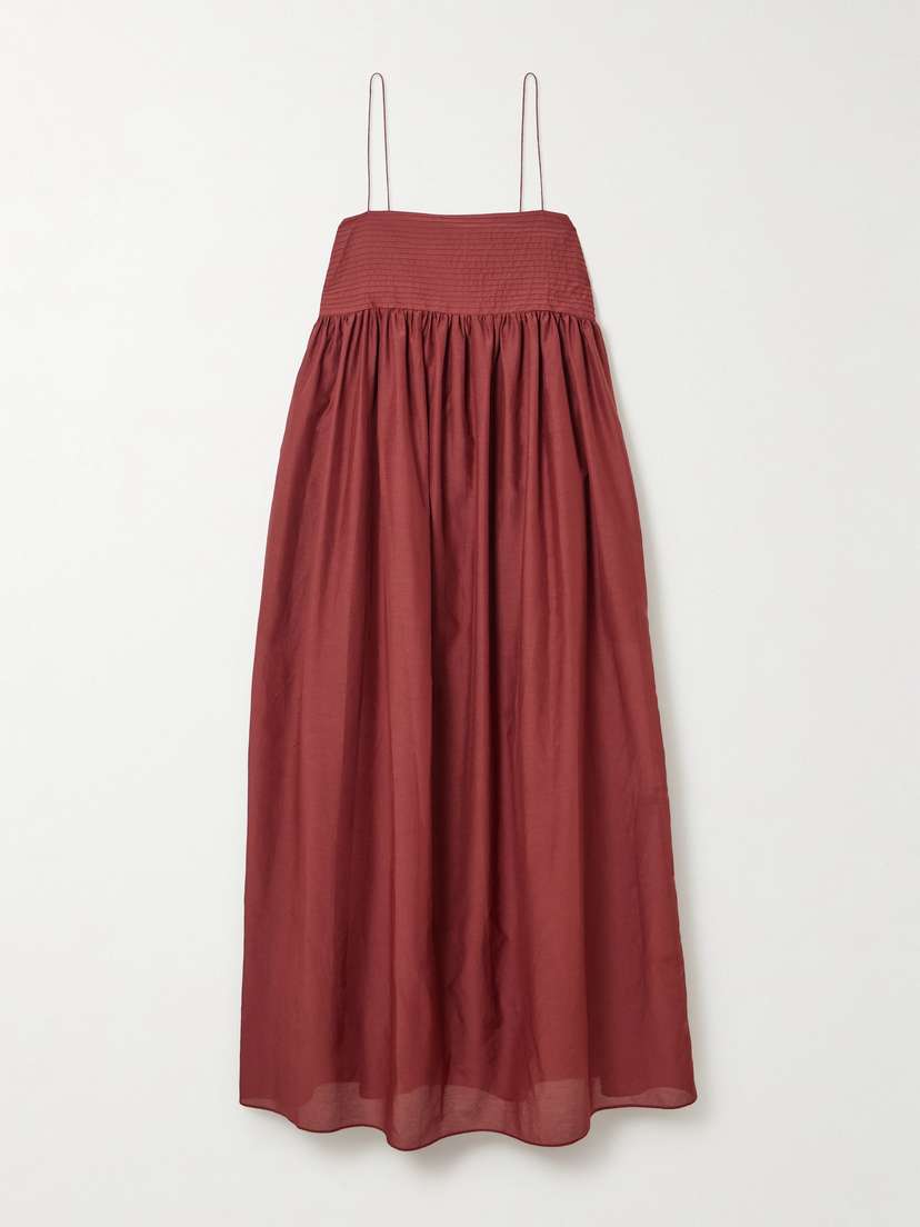 Matteau Pintucked Organic Cotton And Silk-blend Maxi Dress