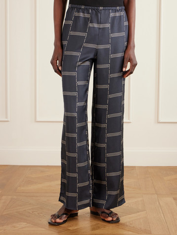 Matteau Printed silk-twill straight-leg pants