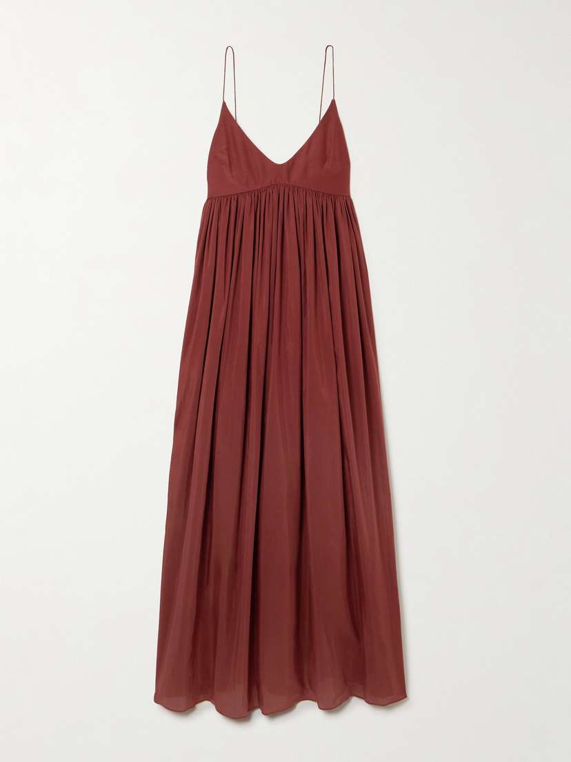 Matteau Gathered Organic Cotton And Silk-blend Maxi Dress
