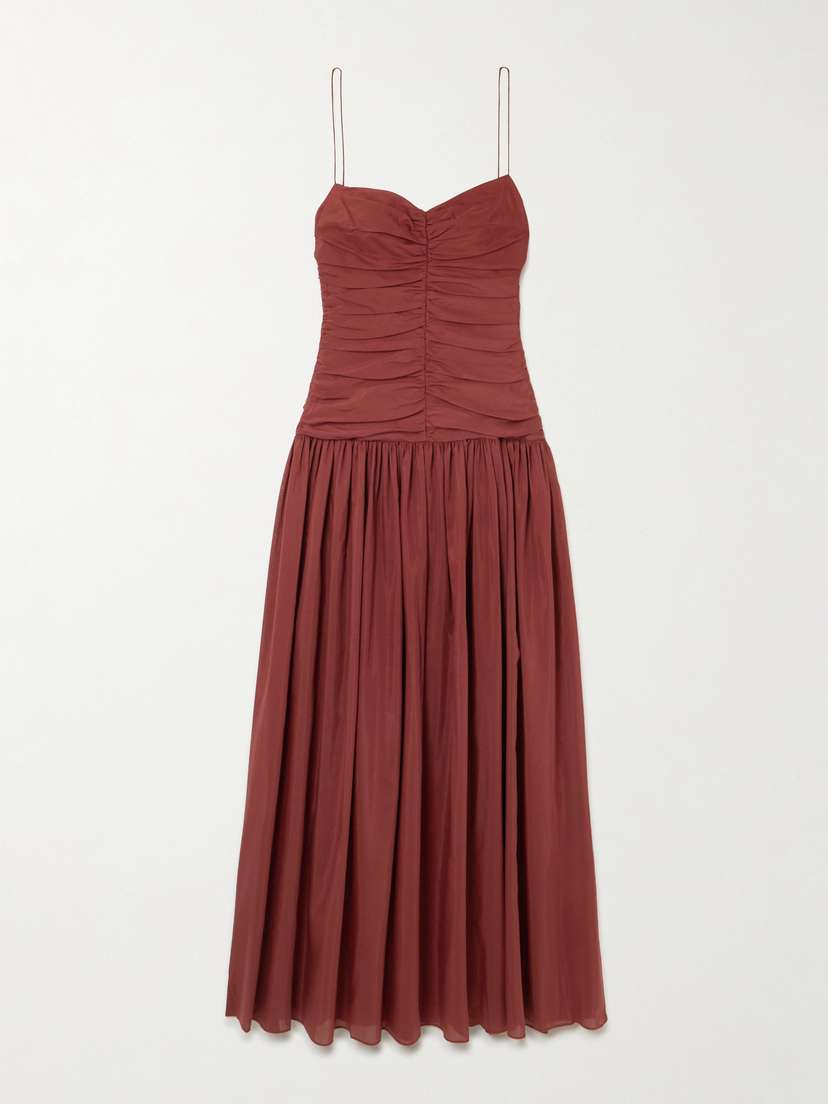 Matteau Gathered Organic Cotton And Silk-blend Midi Dress