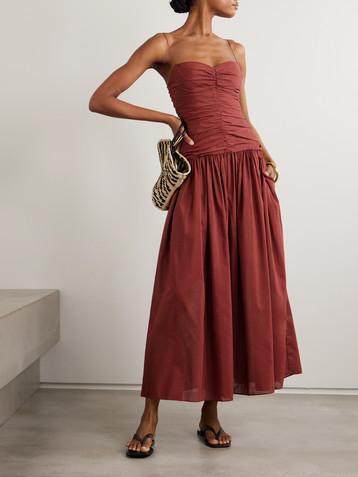 khaite wes seamed silk organza dress The Wes Dress in Toffee KHAITE
