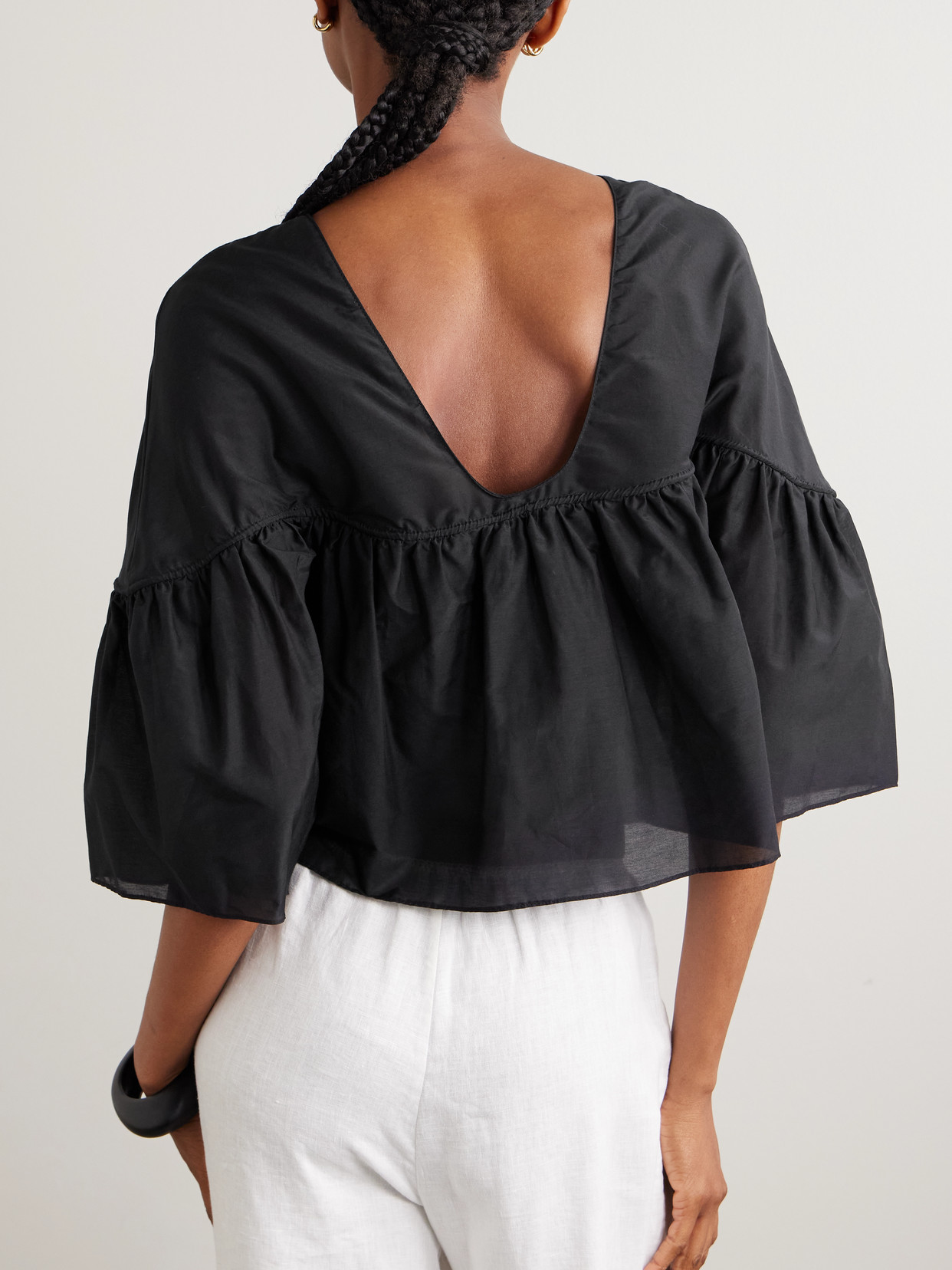 Gathered Organic Cotton And Silk-Blend Blouse