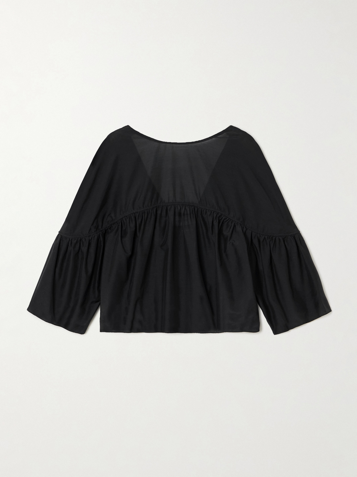 Matteau Gathered Organic Cotton And Silk-blend Blouse In Black