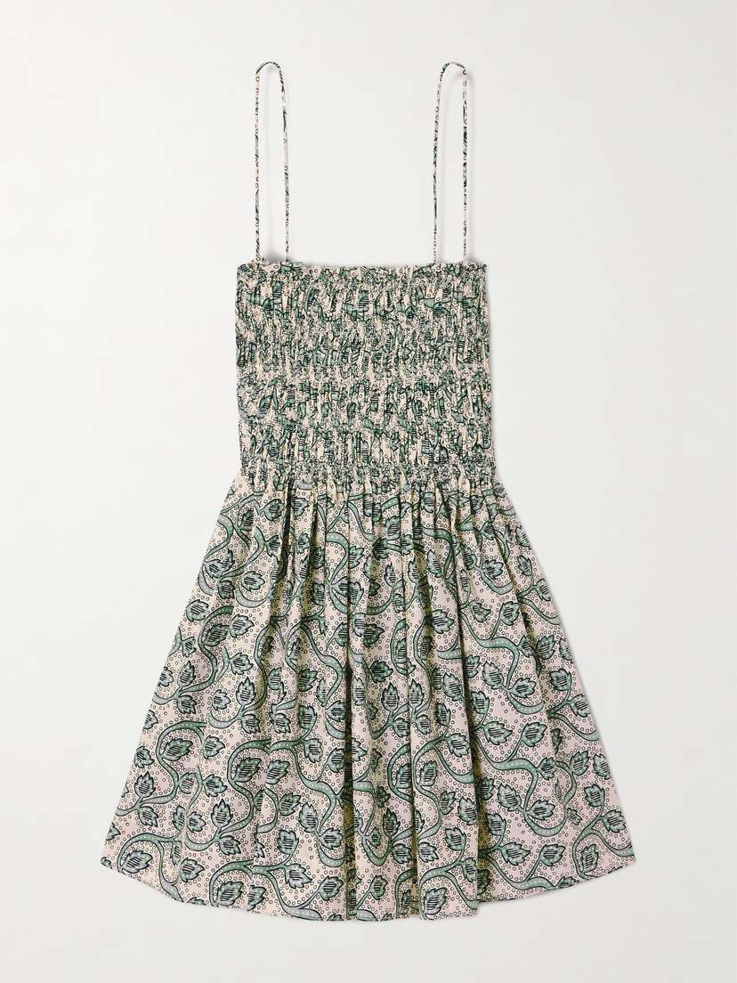 Matteau Shirred Printed Organic Cotton-poplin Mini Dress