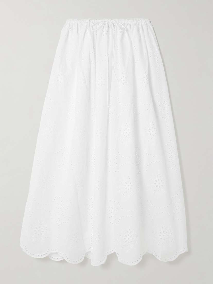 Scalloped Broderie Anglaise Cotton Midi Skirt