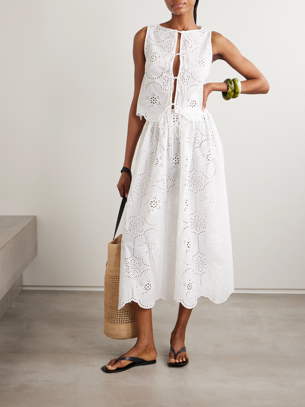 Scalloped Broderie Anglaise Cotton Midi