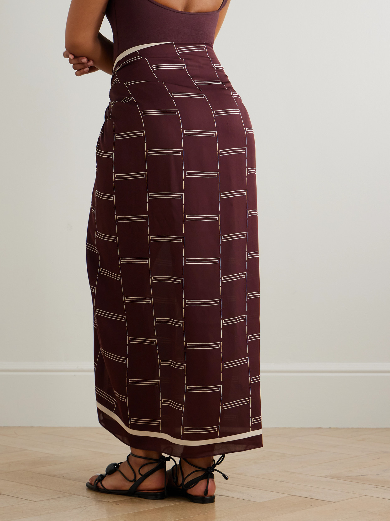 Matteau Printed Silk-georgette Pareo In Burgundy