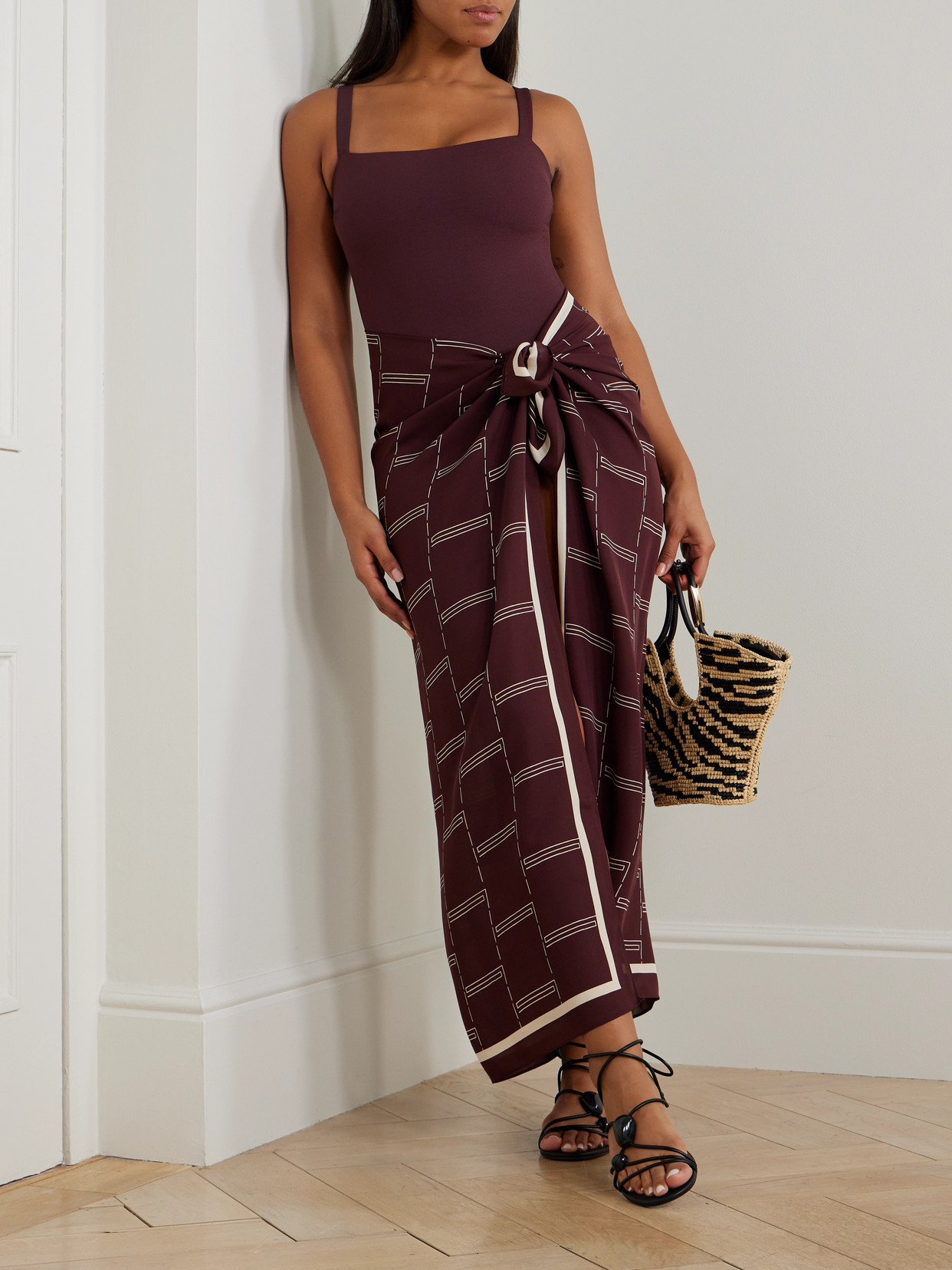 Matteau Printed Silk-georgette Pareo In Burgundy
