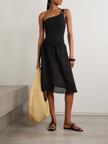 Matteau Silk and linen-blend midi skirt