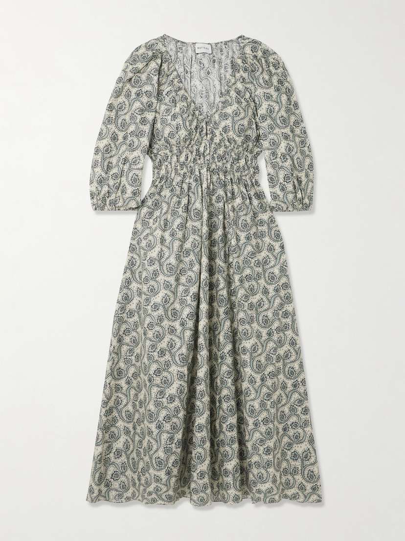 Matteau Shirred Paisley-print Organic Cotton Midi Dress