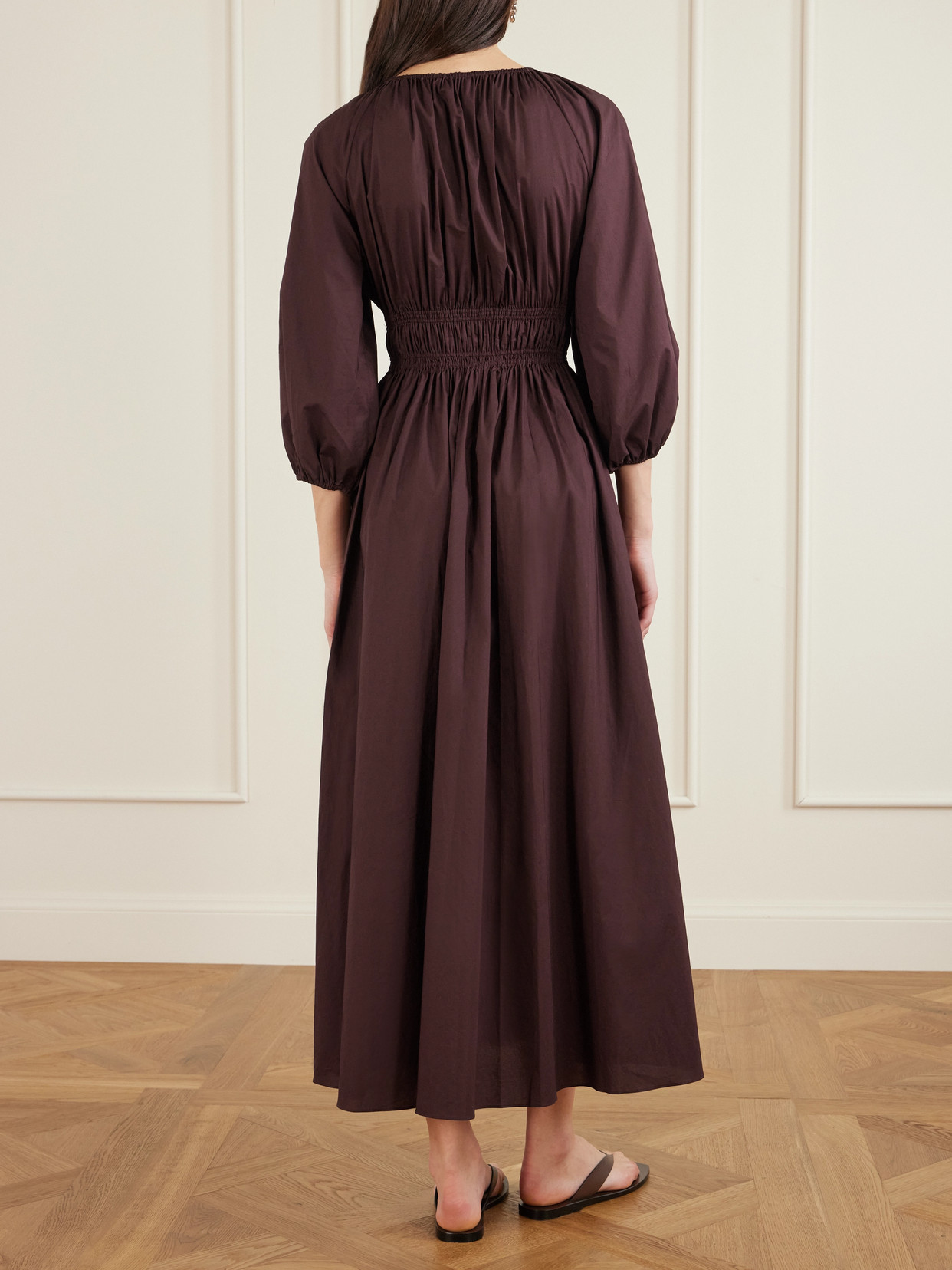 Matteau Shirred Organic Cotton-poplin Maxi Dress In Multi