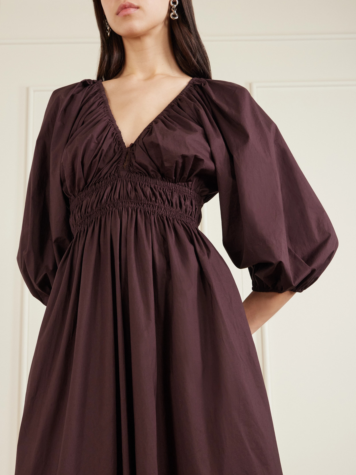 Matteau Shirred Organic Cotton-poplin Maxi Dress In Multi