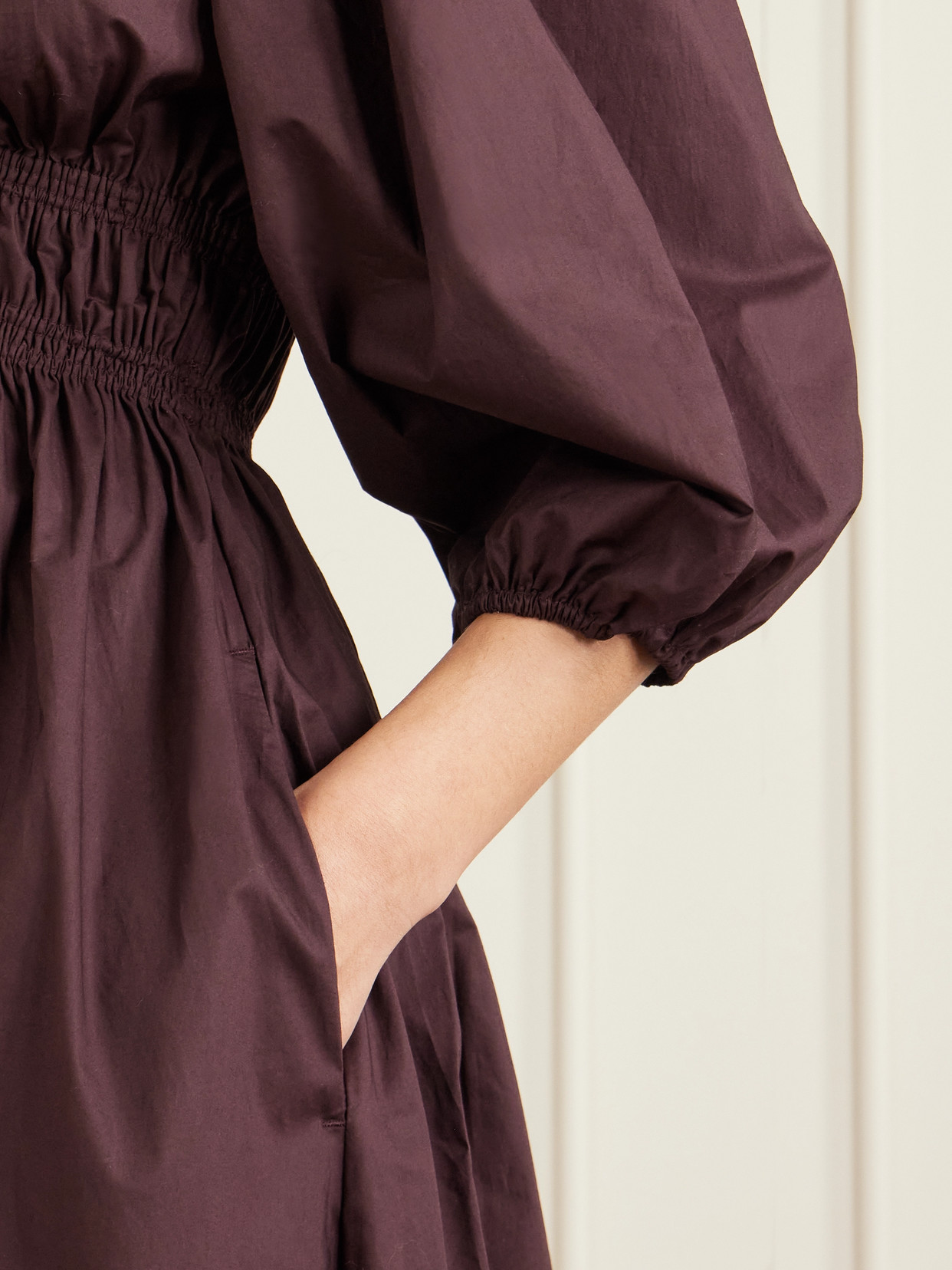 Matteau Shirred Organic Cotton-poplin Maxi Dress In Multi