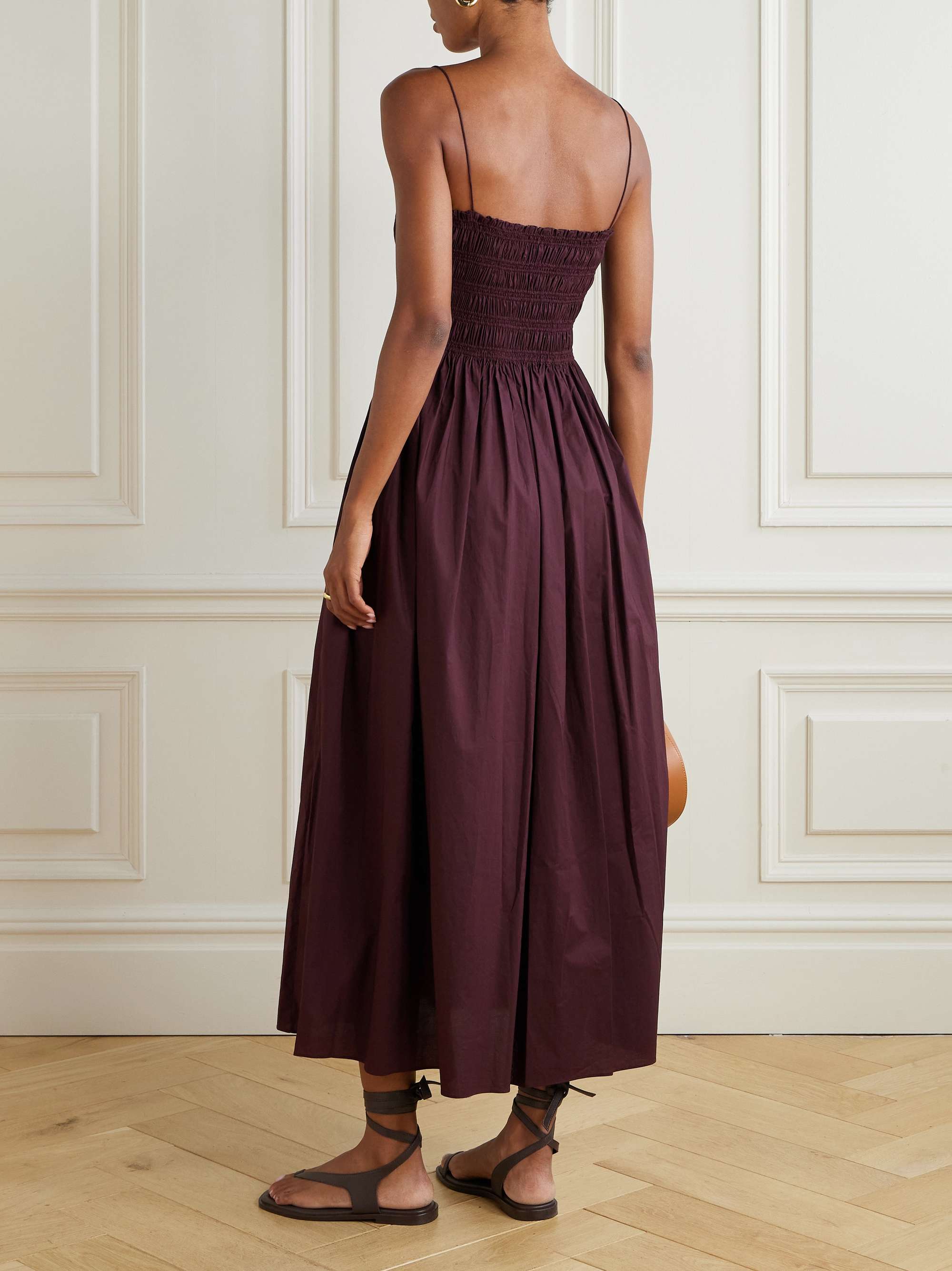 MATTEAU Shirred organic cotton and silk-blend poplin maxi dress