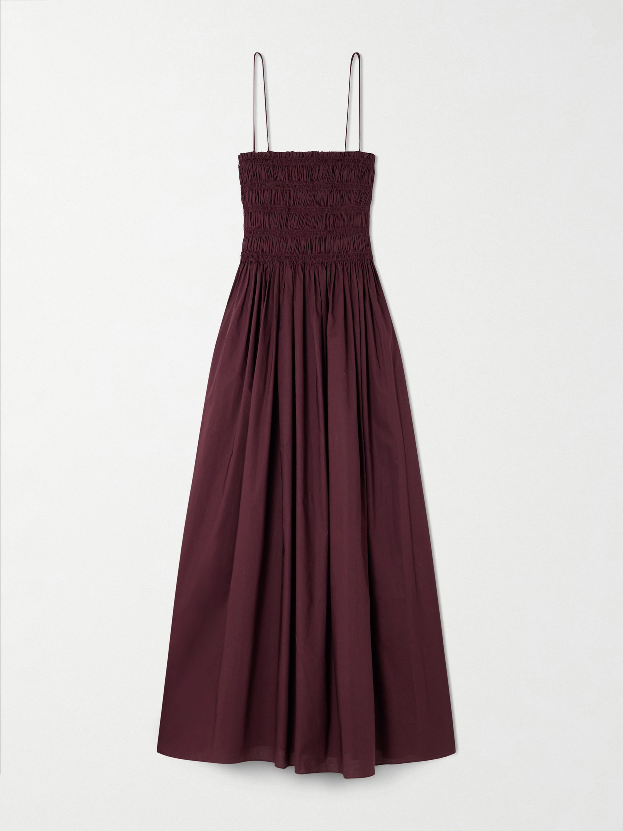 Matteau Shirred Organic Cotton Midi Dress In Burgundy