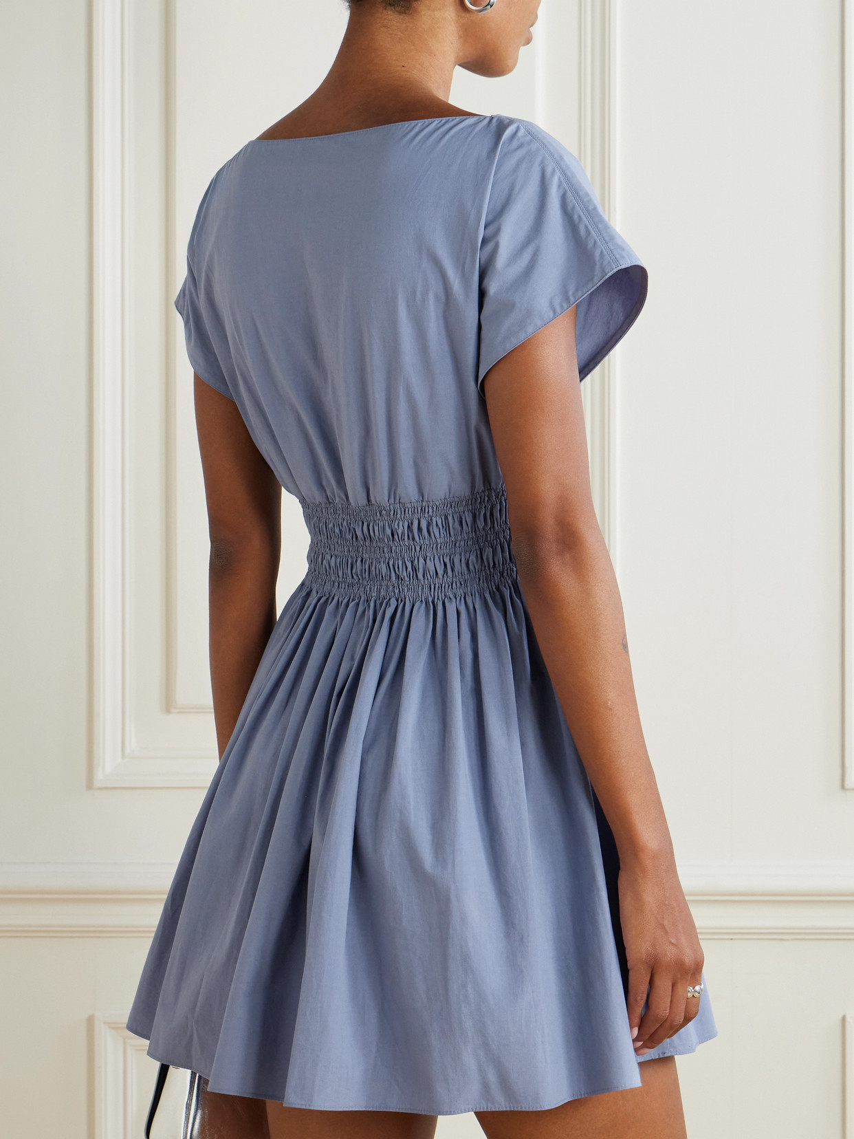 Matteau Shirred Organic Cotton Mini Dress In Blue