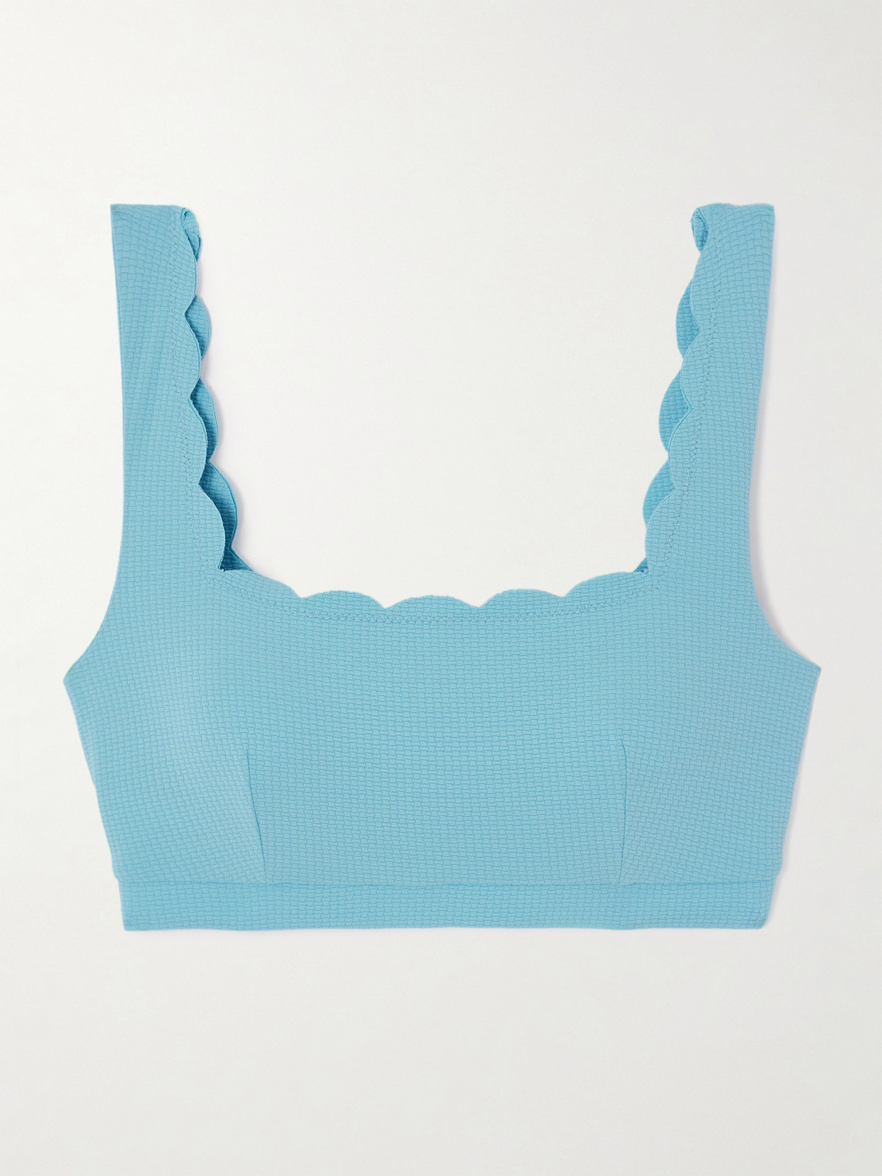 Marysia Palm Springs Scalloped Seersucker Bikini Top In Blue