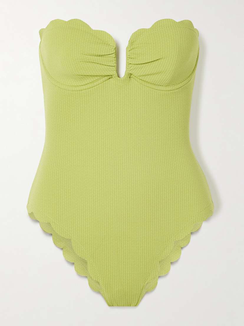 Marysia Lisbon Strapless Cutout Seersucker Underwired Swimsuit