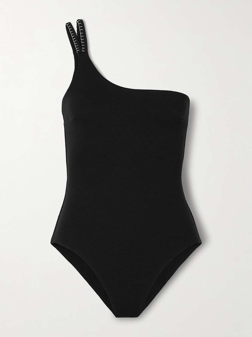 Marysia Fauna One-shoulder Seersucker Swimsuit