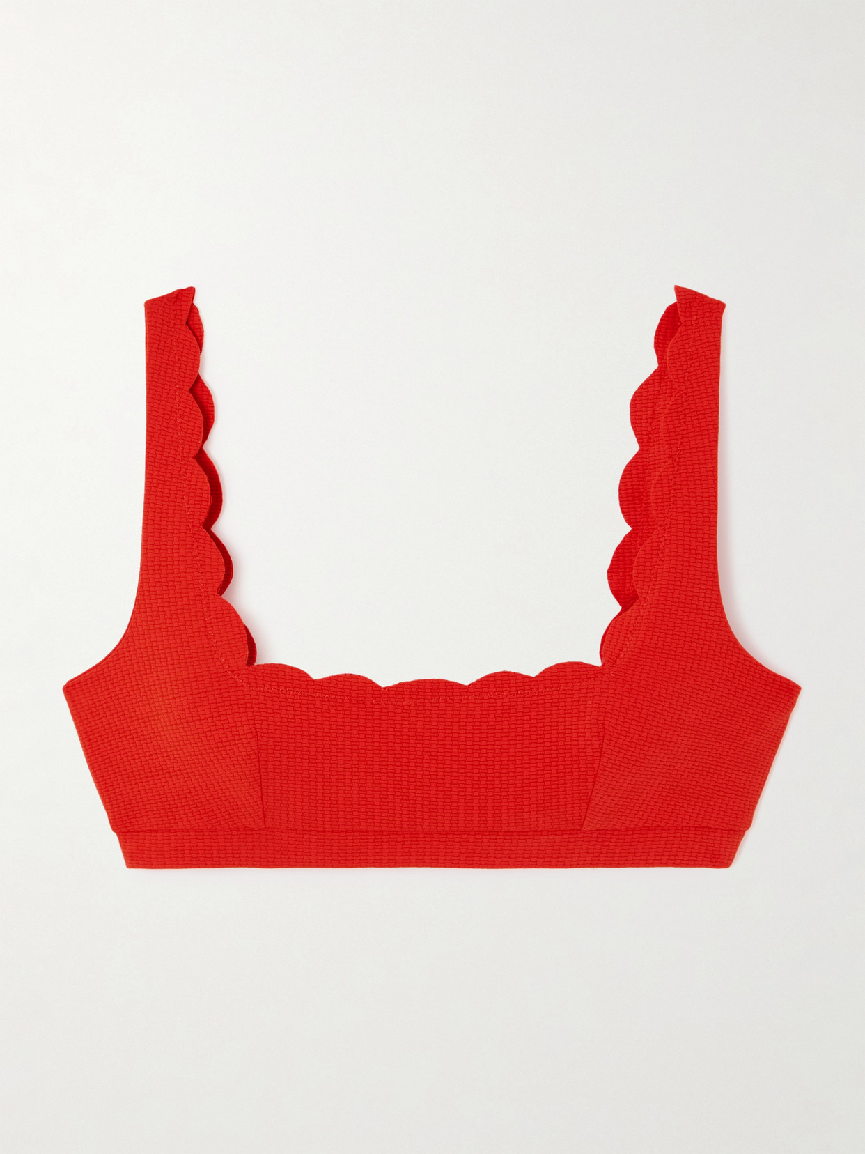 Marysia Palm Springs Scalloped Seersucker Bikini Top In Red