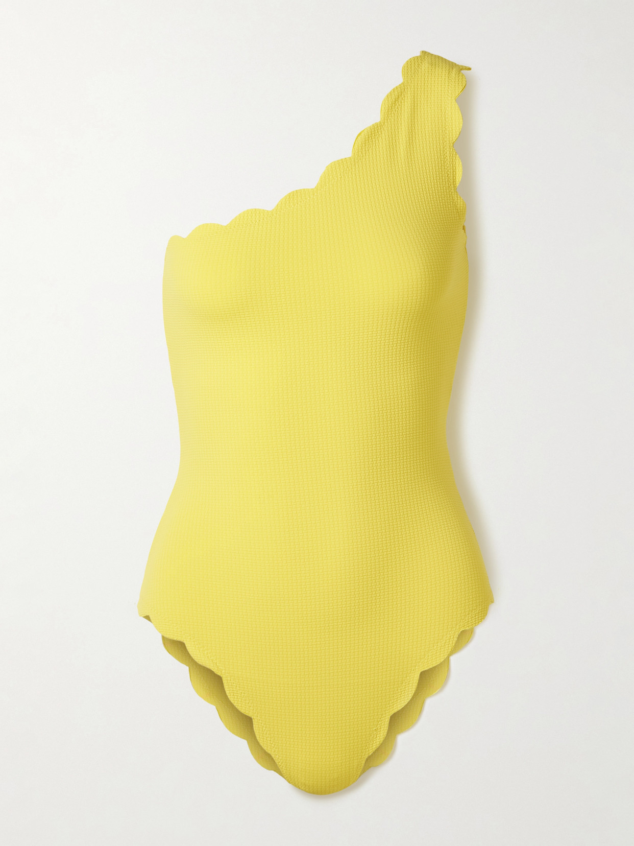 Marysia Santa Barbara One-shoulder Scalloped Seersucker Swimsuit In Yellow