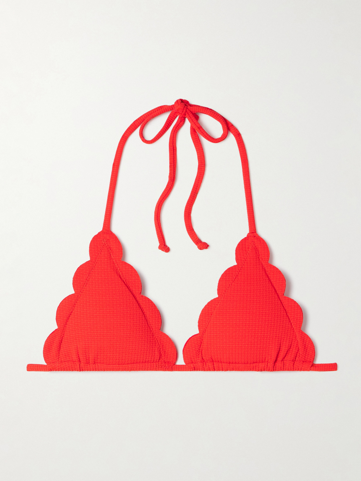 Marysia Broadway Scalloped Seersucker Triangle Bikini Top In Red