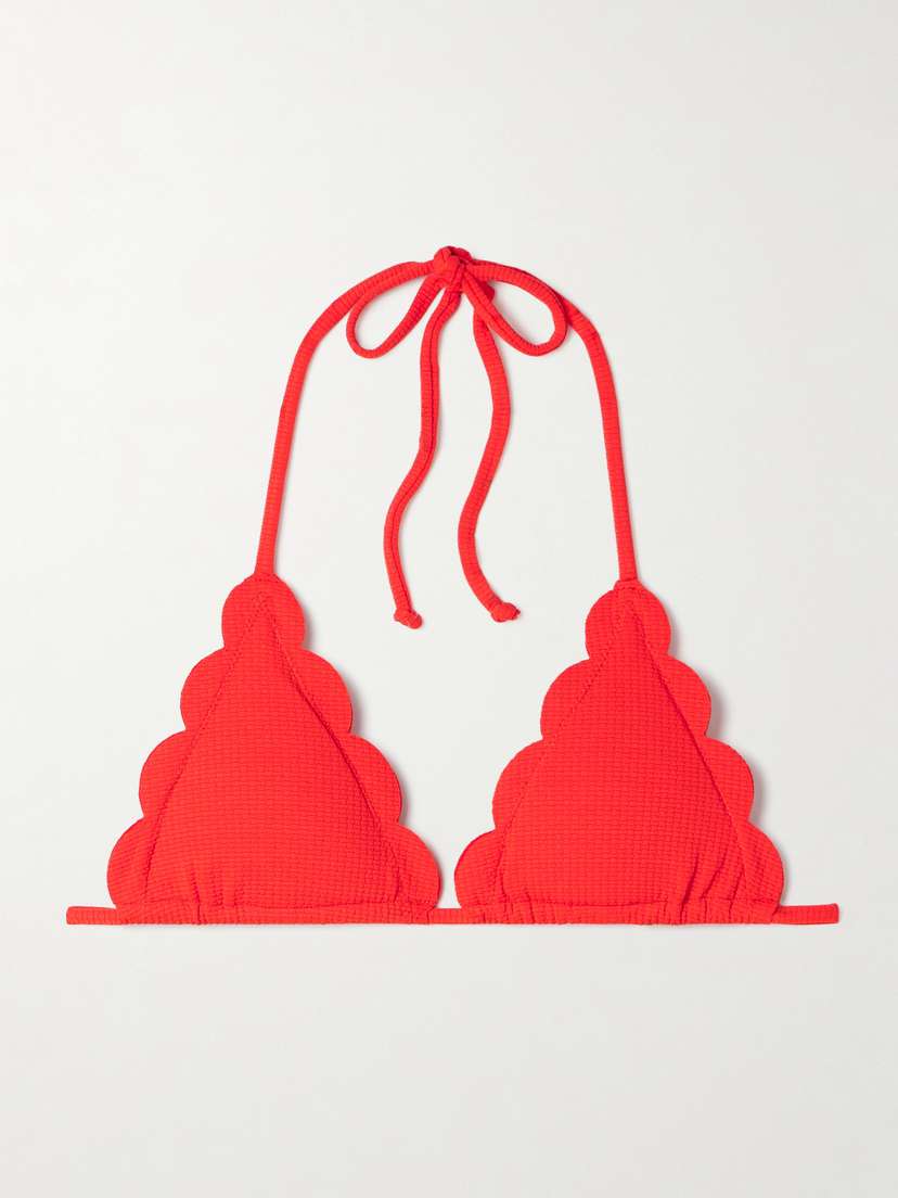 Marysia Broadway Scalloped Seersucker Triangle Bikini Top