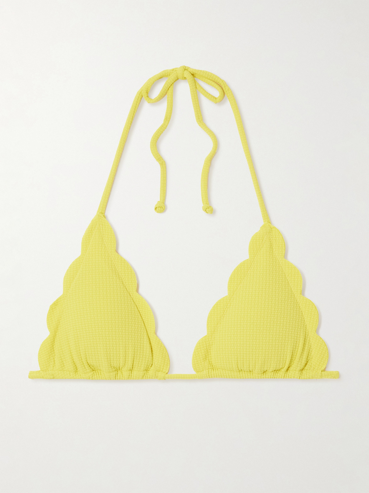 Marysia Broadway Scalloped Seersucker Triangle Bikini Top In Yellow