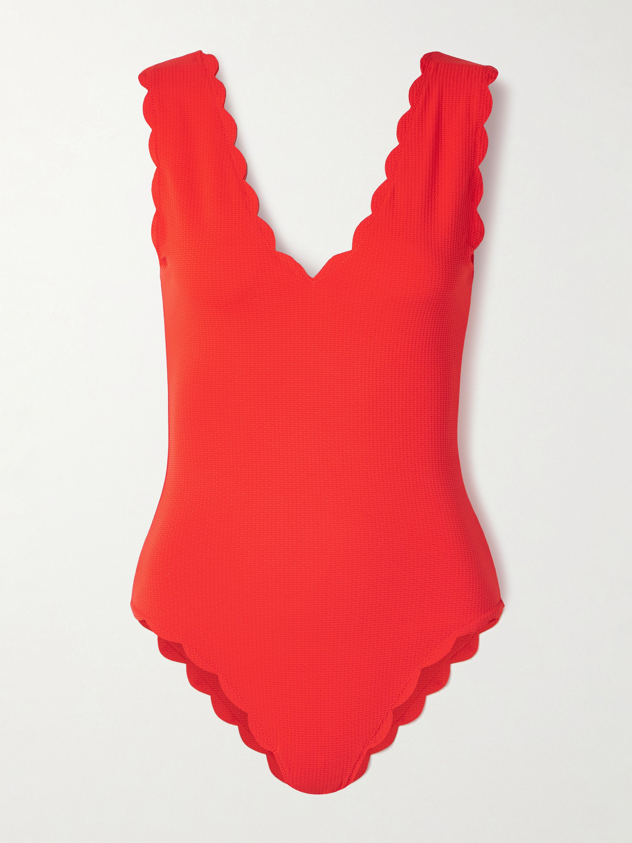 Marysia Charleston Scalloped Seersucker Swimsuit In Red