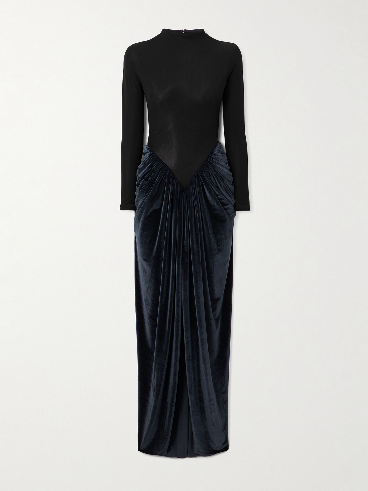 Maygel Coronel Guernica Jersey And Gathered Velvet Maxi Dress In Black