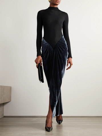 Maygel Coronel Guernica jersey and gathered velvet maxi dress