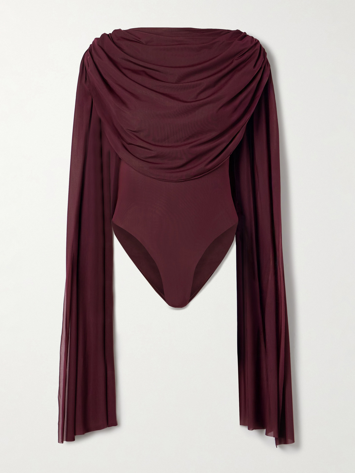 Maygel Coronel Burano Cape-effect Draped Stretch-jersey Bodysuit In Burgundy
