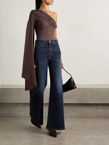 Maygel Coronel Burano one-shoulder cape-effect gathered draped stretch-jersey bodysuit