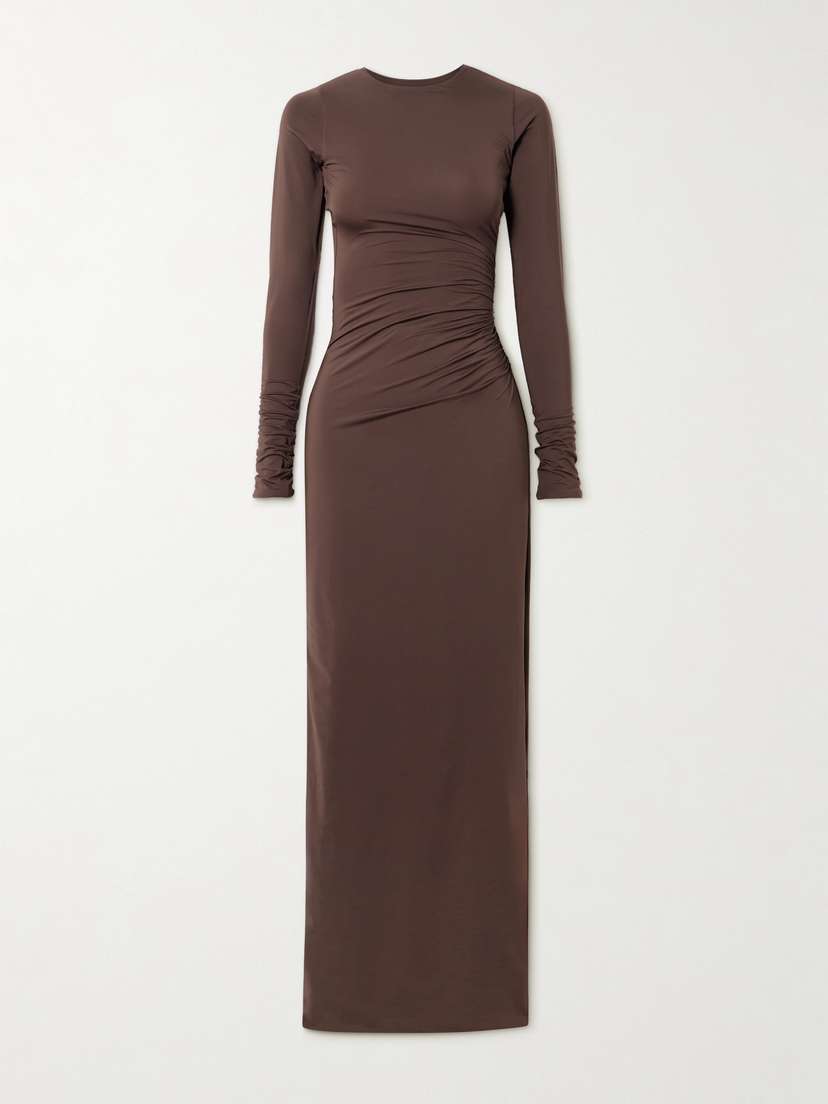 Maygel Coronel Albedo Gathered Stretch-jersey Maxi Dress