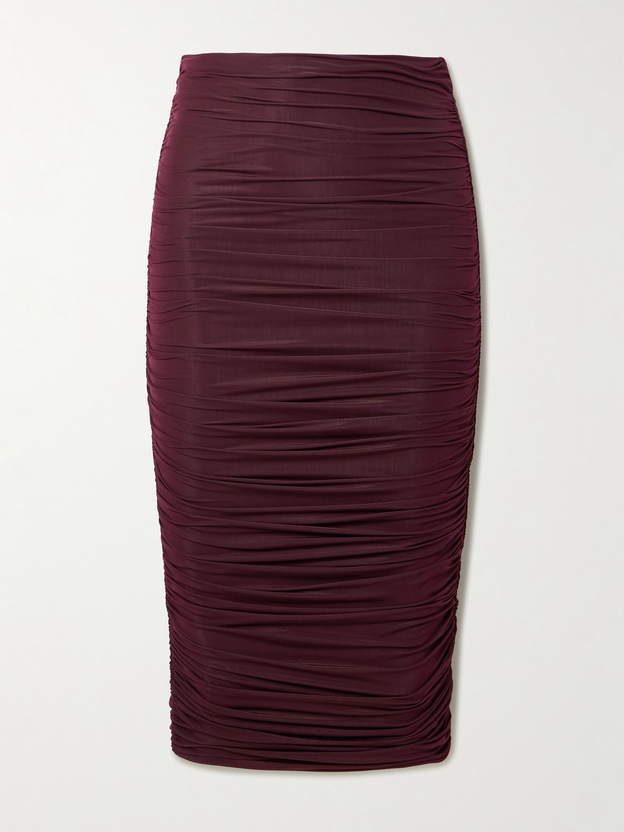 Maygel Coronel Dasos Ruched Stretch-mesh Midi Skirt In Burgundy