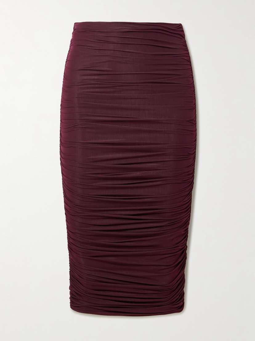 Maygel Coronel Dasos Ruched Stretch-mesh Midi Skirt