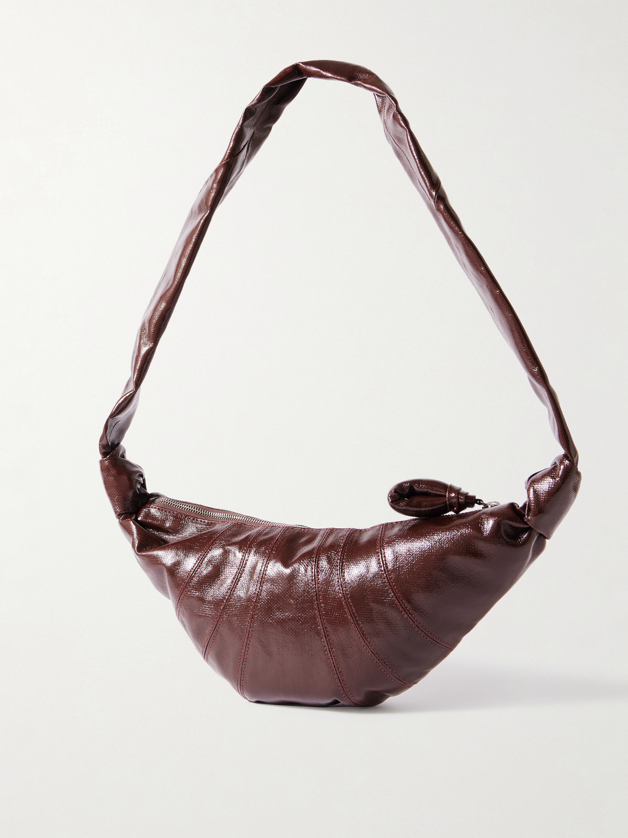 Lemaire Croissant Small Paneled Coated-canvas Shoulder Bag In Brown