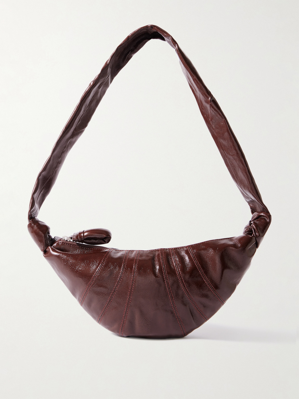 Lemaire Croissant Small Paneled Coated-canvas Shoulder Bag In Brown