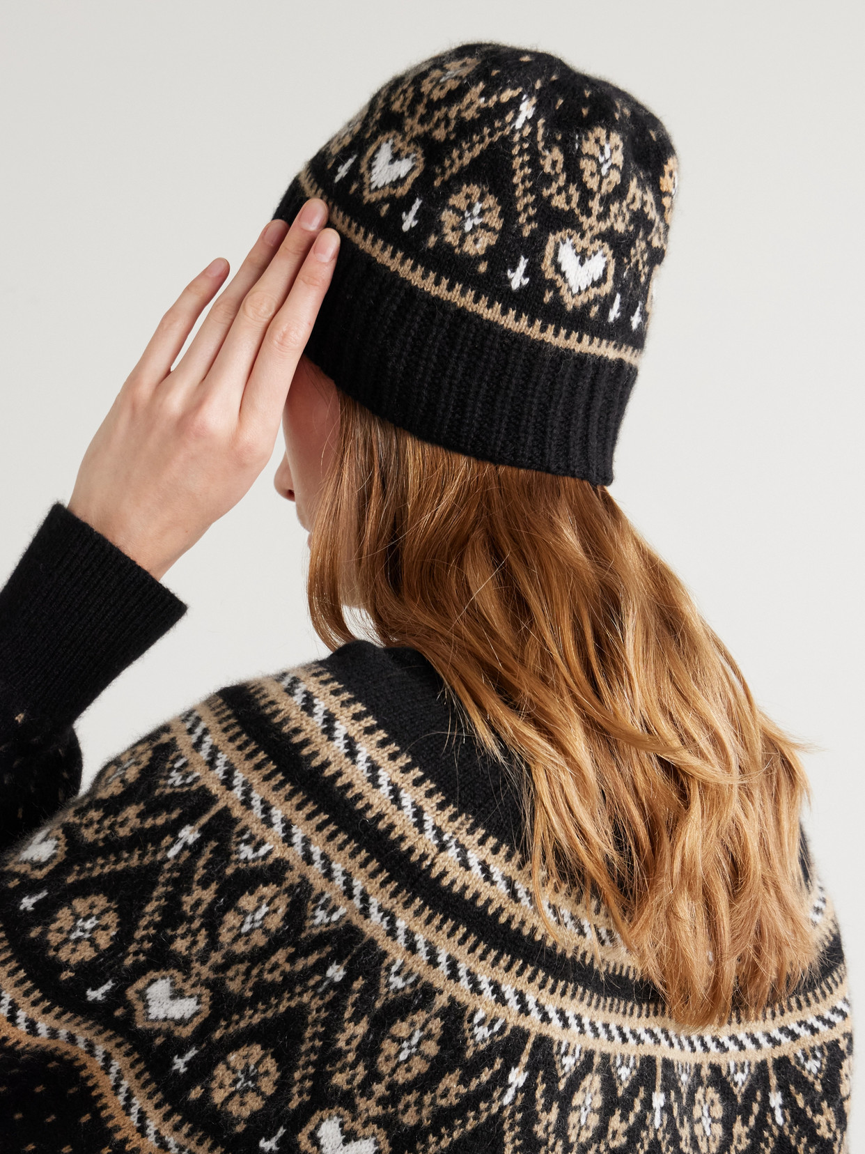 Khaite Avers Fair Isle Cashmere Beanie In Black