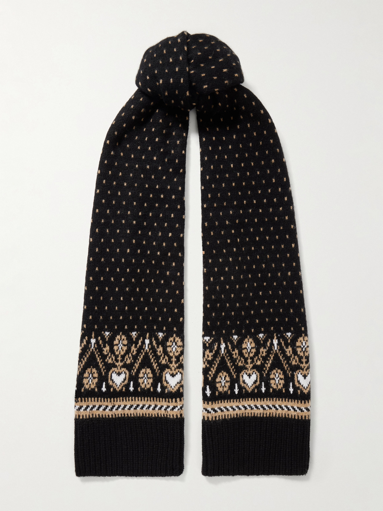 Khaite Lucerne Fair Isle Cashmere Scarf In Black