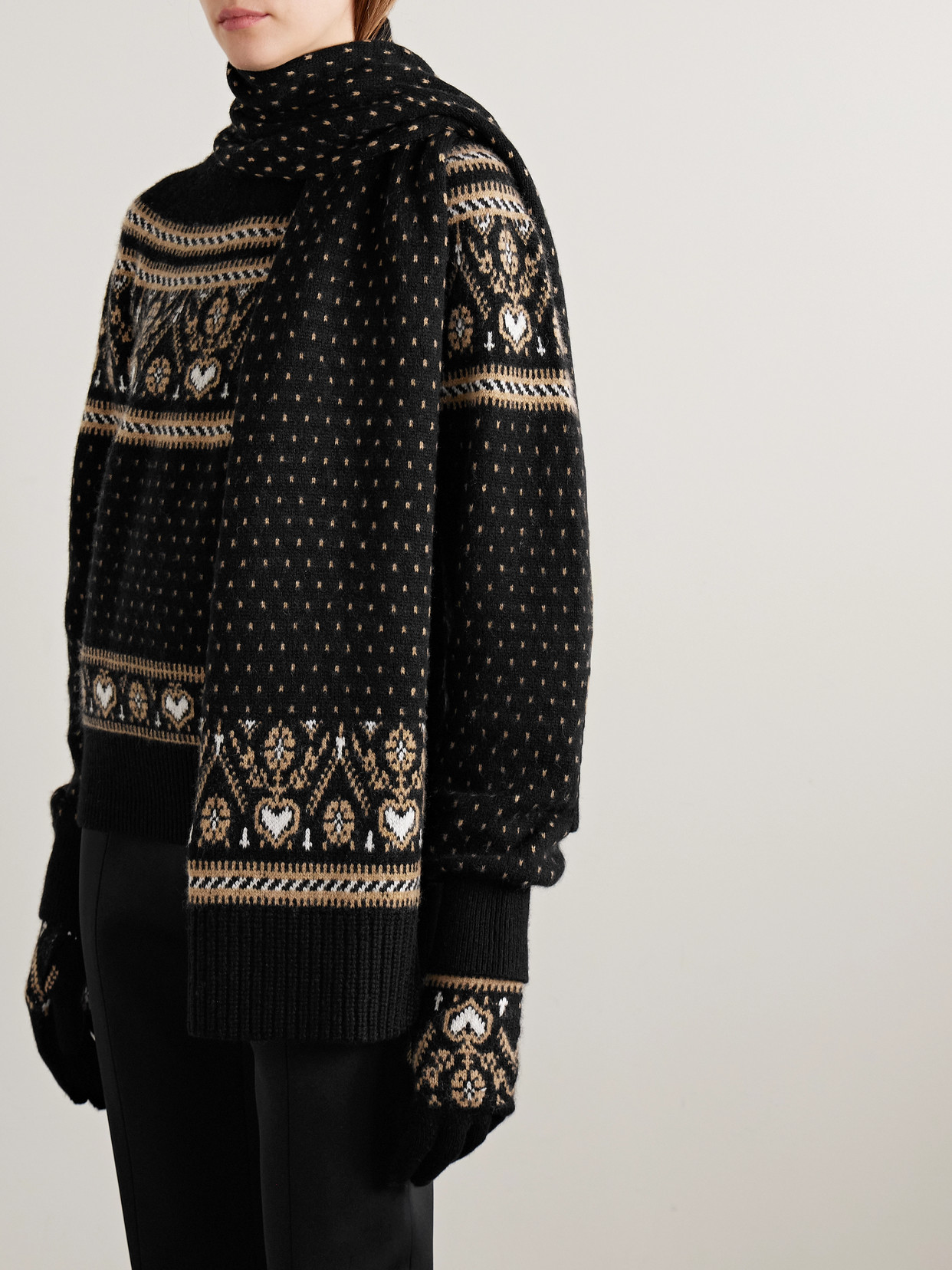 Khaite Lucerne Fair Isle Cashmere Scarf In Black