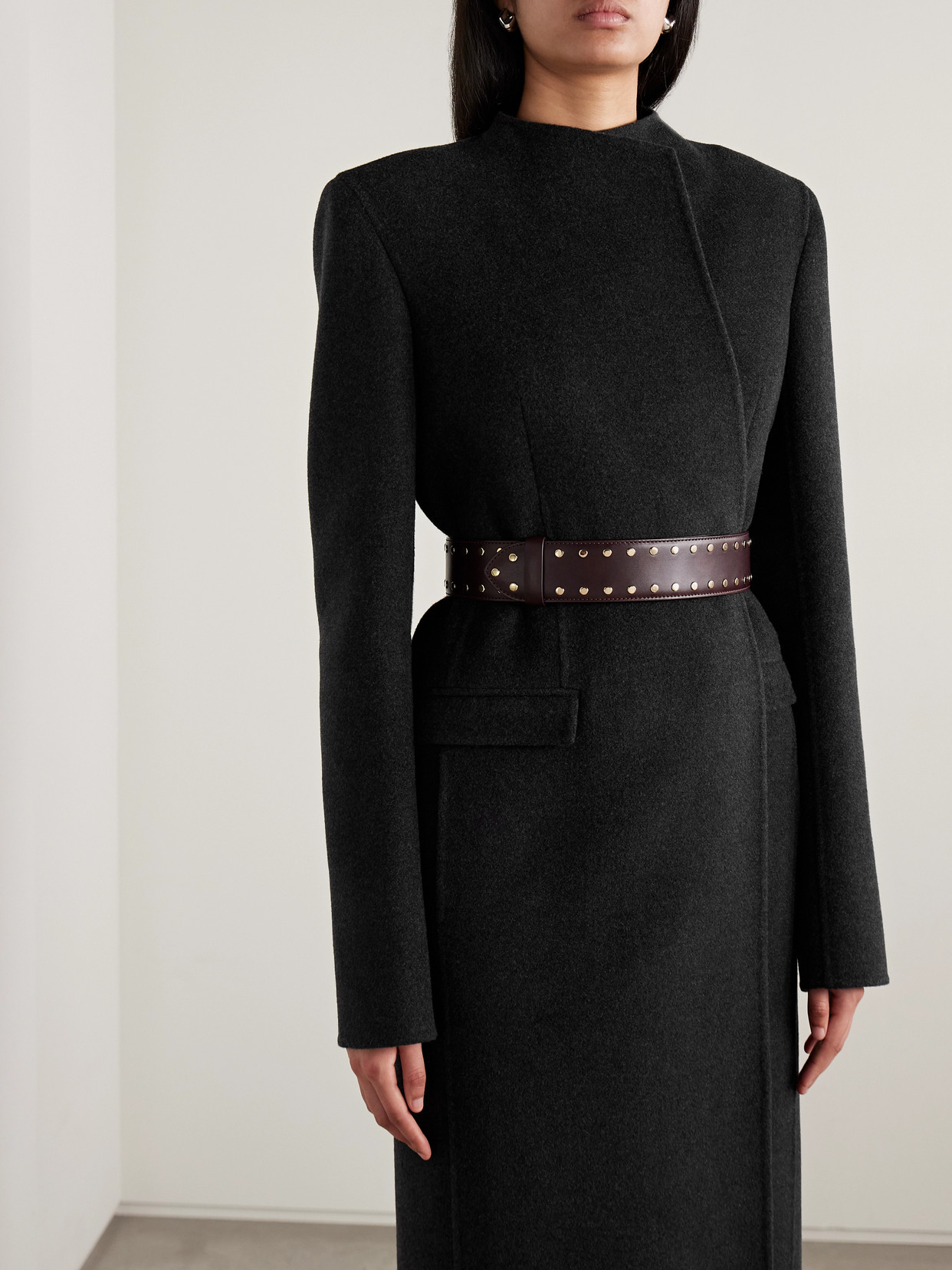 Khaite Theo Studded Leather Belt In Brown