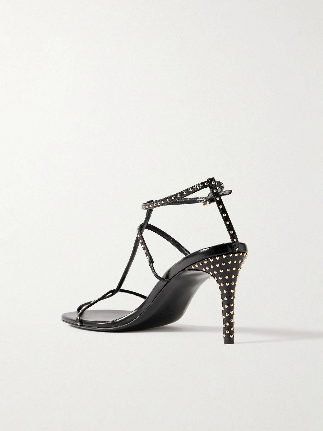 Khaite Cage Studded Glossed-leather Sandals In Black
