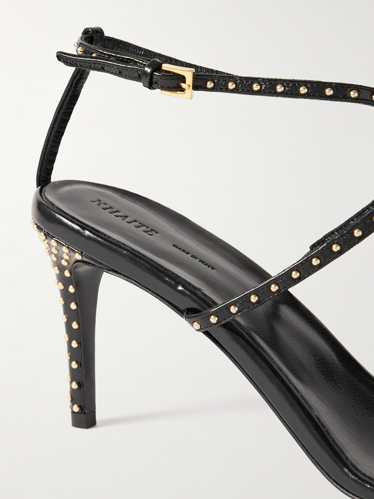 Khaite Cage Studded Glossed-leather Sandals In Black