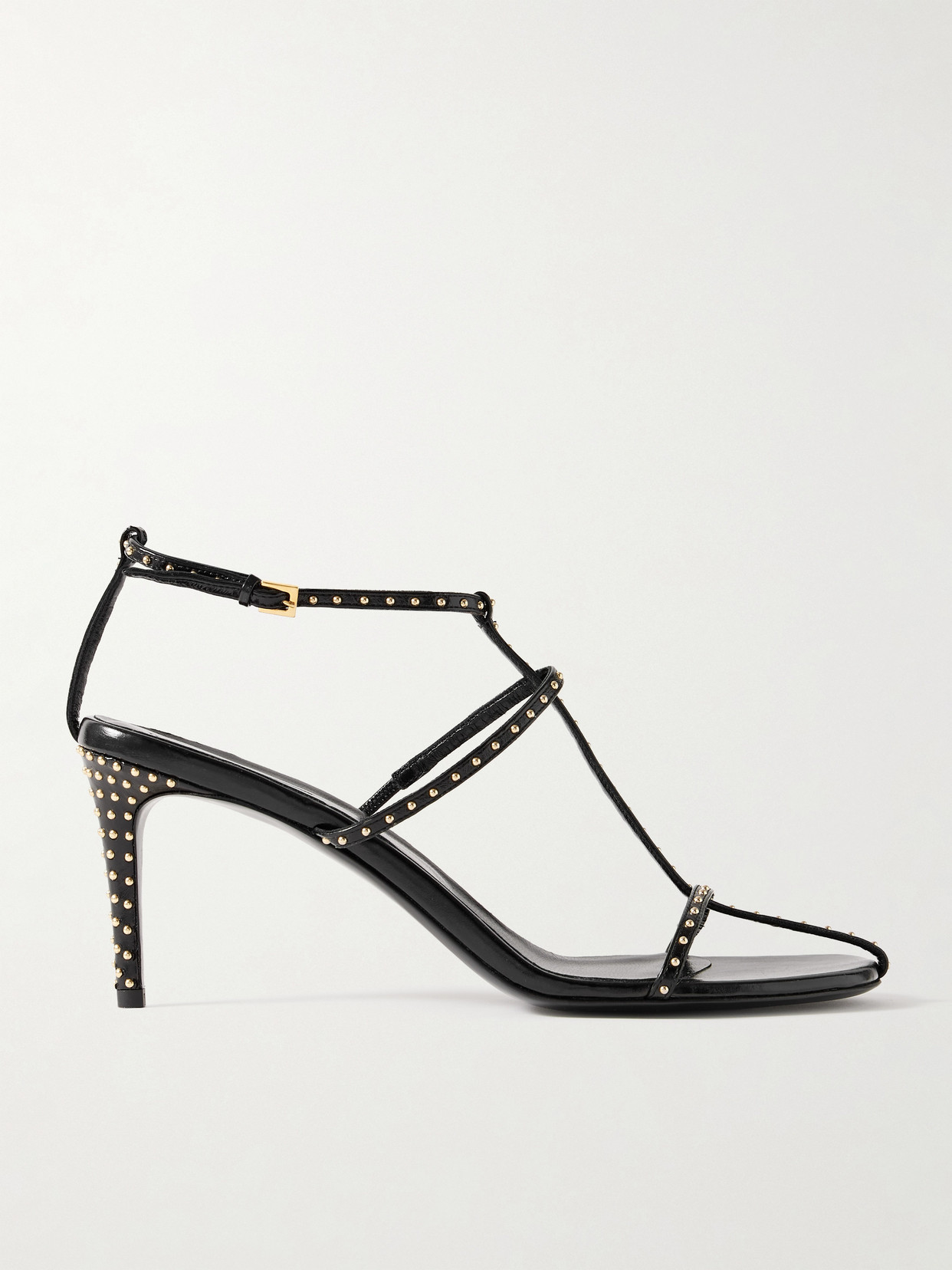 Khaite Cage Studded Glossed-leather Sandals In Black